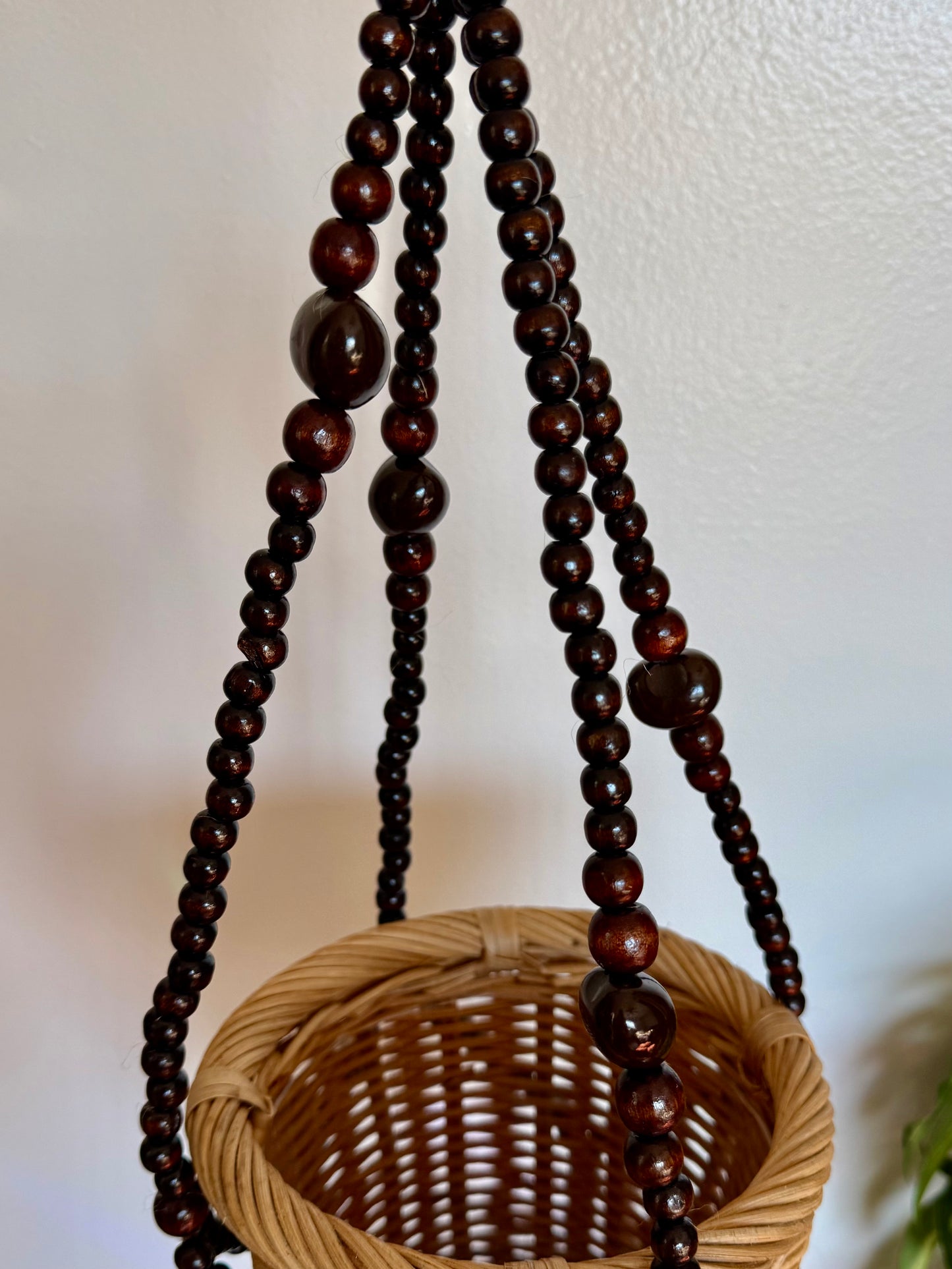 Wood Beaded Plant Hanger - Dark 1